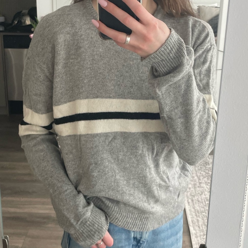 Brandy Melville - Collegiate Stripe Sweater, Grey/White/Black